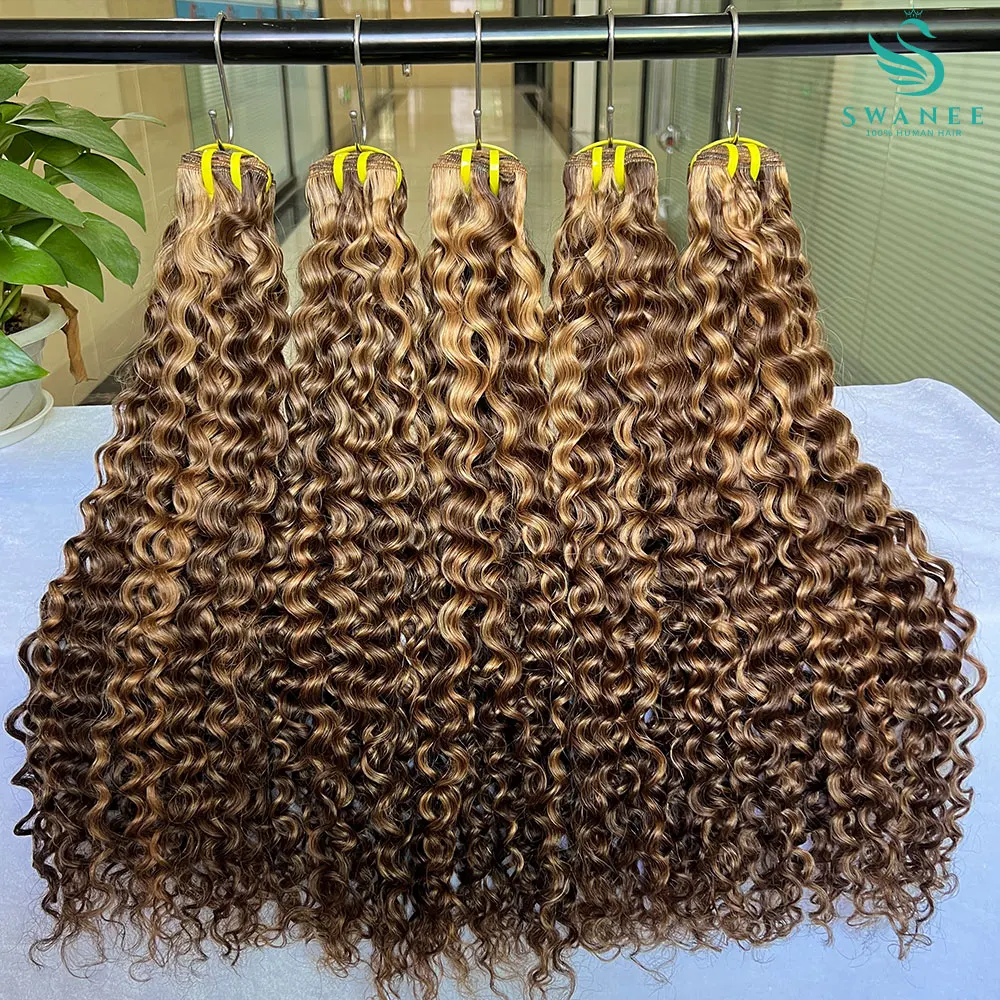 

P4/27 Deep Curly Highlighted Human Hair Bundles Honey Brown Curly Hair Weaves 3 Bundle Deals Virgin Hair Extension for Ponytails