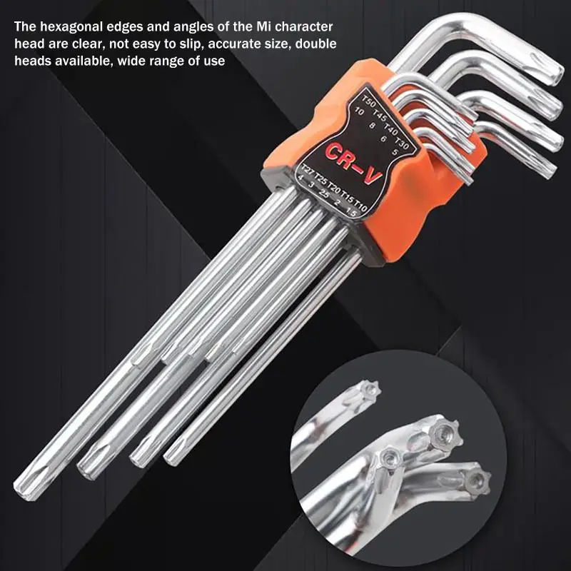 9Pcs Torx Star Allen Key Set - Dual End L-Type Hexagon Spanner, DIY Home Repair Hand Screwdriver Tool Accessory