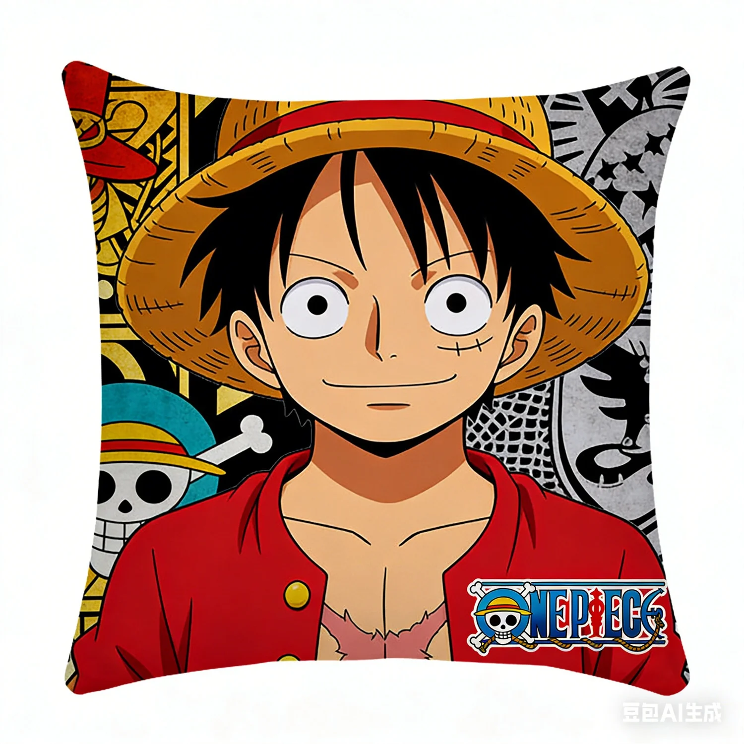 One Piece Luffy Pattern Kissenbezug, weicher, dekorativer Kissenbezug für Sofa, Wohnzimmer, Schlafzimmer, Innendekoration