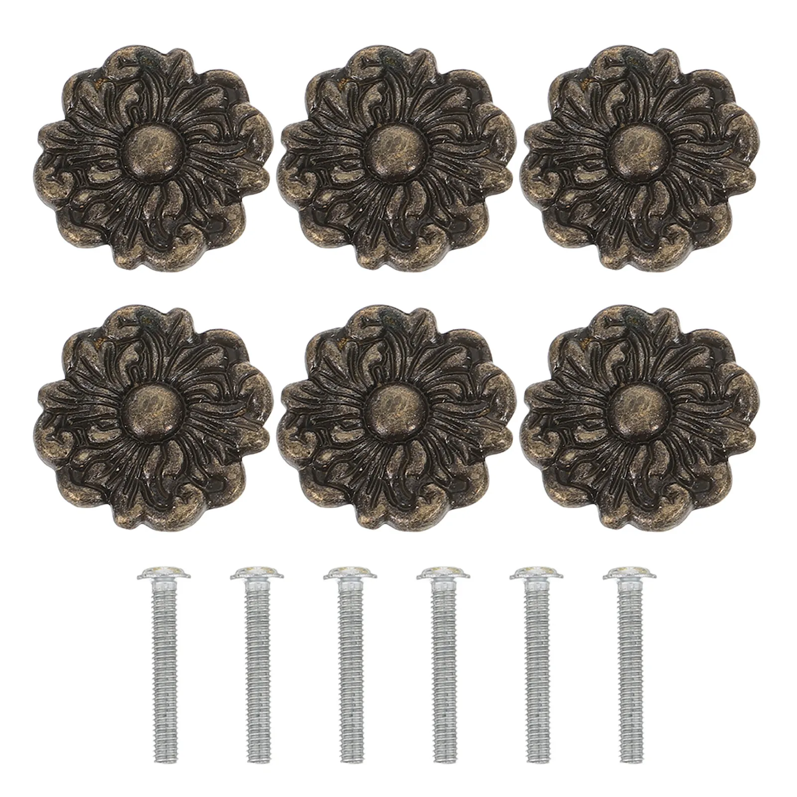 6Pcs Decorative Flower Drawer Handles Zinc Alloy Vintage Cabinet Pulls for Dresser Kitchen Wardrobe Furniture Hardware