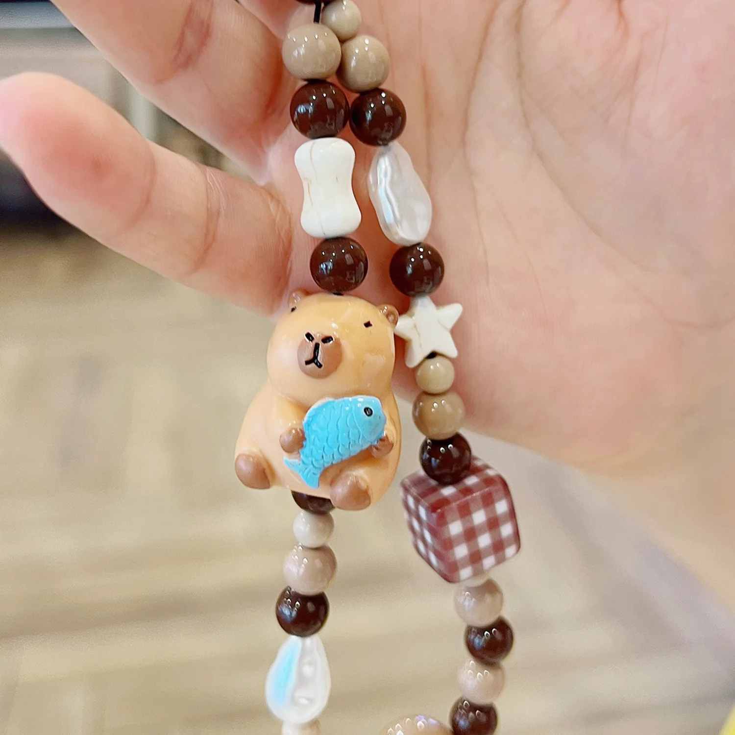 الكورية الكرتون كابيبارا حجر مطرز الهاتف مفتاح سلسلة للهاتف سوار حزام الحبل قلادة مجوهرات سحر معلقة حبل الحبل