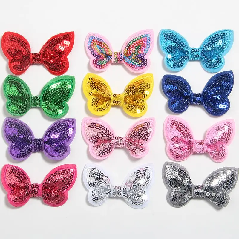 

300PCS 2.3" 6CM Mini Sequin Hair Bows For Girls Headband Boutique Butterfly Shape Hair Bow For Headwear Accessories