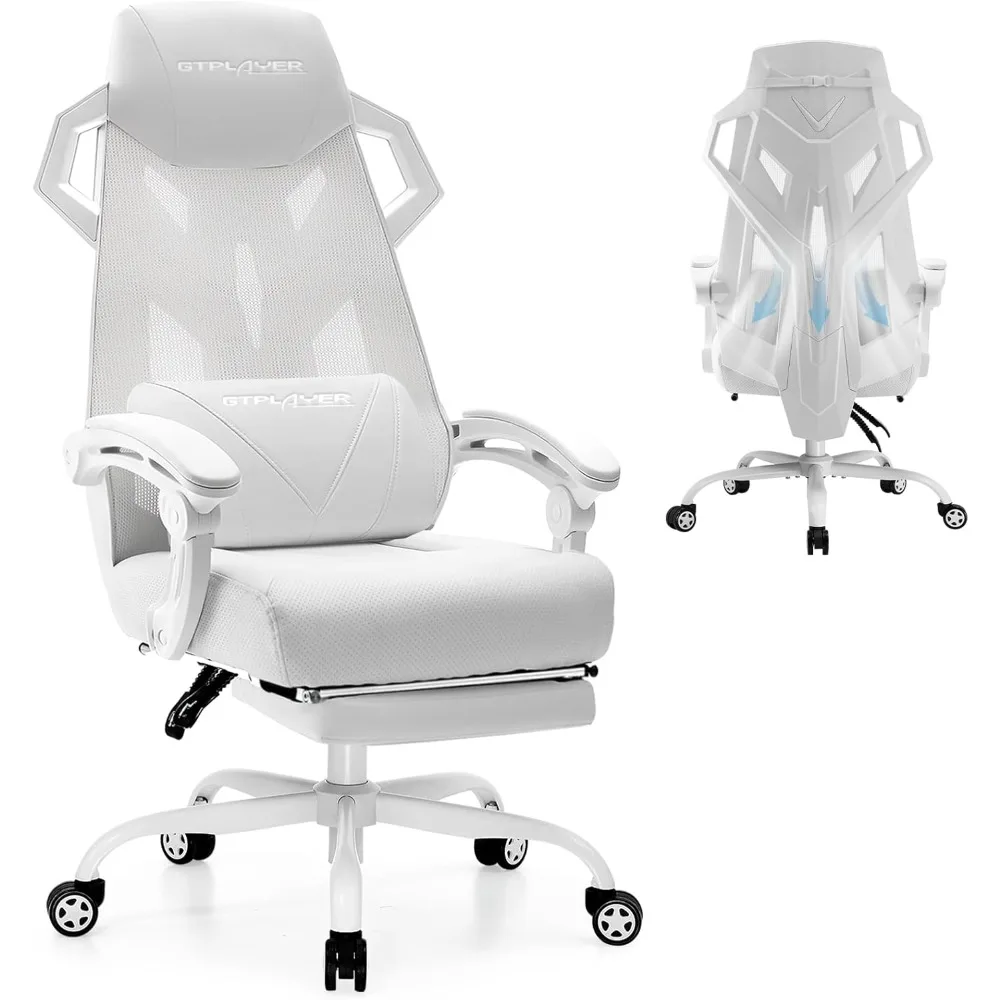 GTPLAYER Computer Chair with Adjustable Footrest, Ergonomic Gaming Chair with Headrest and Lumbar Support, Breathable Mesh Offic