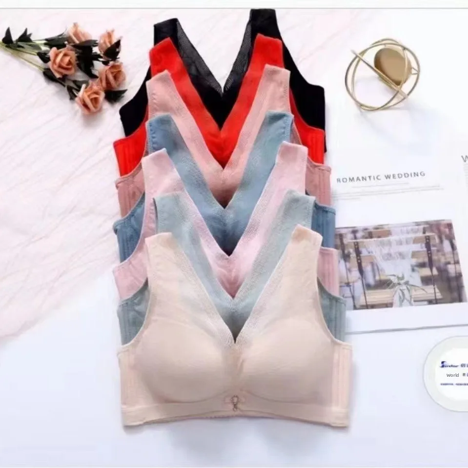 

Thickened Cotton Lingerie Women's Vest Style Bra Gathered Small Chest Appears Large Sexy Steel Ring Back Adjustable Bra