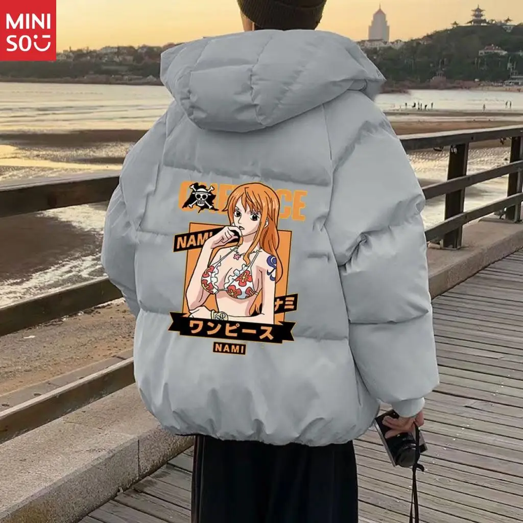 

Anime One Piece Nami Puffer Coat - Gray Oversized Down Jacket, Trendy Streetwear with Nami Graphic for Manga Enthusiasts