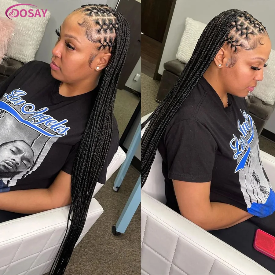 36'' Synthetic Full Lace Braids Wig For Black Women Criss Cross Cornrow Braided Wig Lace Frontal Box Braiding Wig With Baby Hair