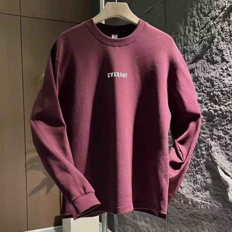 

Trendy Loose Fit American Style Long Sleeve T Shirt Minimalist Round Neck Sweatshirt Men