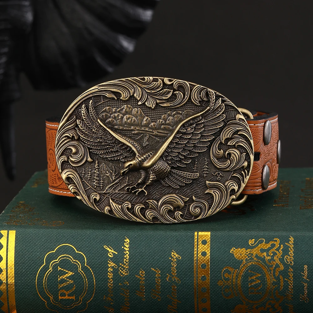 أبازيم الحزام للرجال والنساء، رعاة البقر الغربية، حزام معدني بإبزيم حزام النسر، تصميم النسر من سبائك الزنك