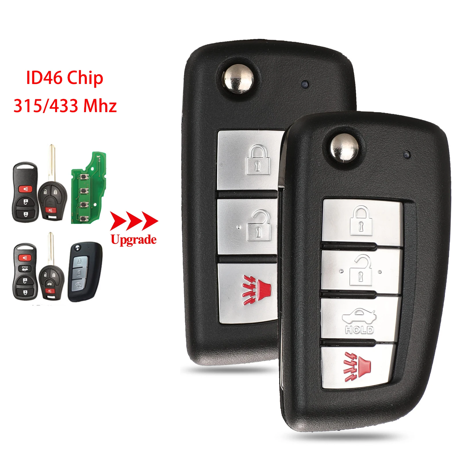 

Jingyuqin New Modified Flip Remote Car Key 315/433MHZ ID46 For Nissan Altima Qashqai Sunny Sylphy Tiida X-Trail March Sentra