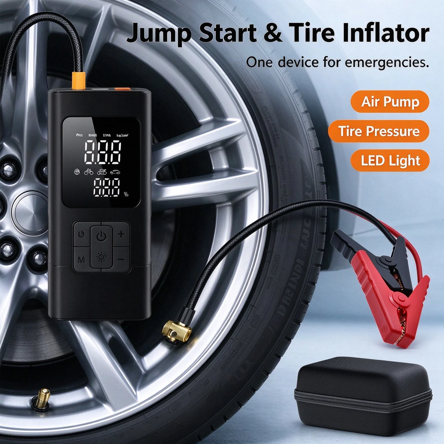 2000A Car Air Compressor 12v Battery Booster Portable Starting Device for Cars Powerful Portable Jump Starter Air Pump Tire
