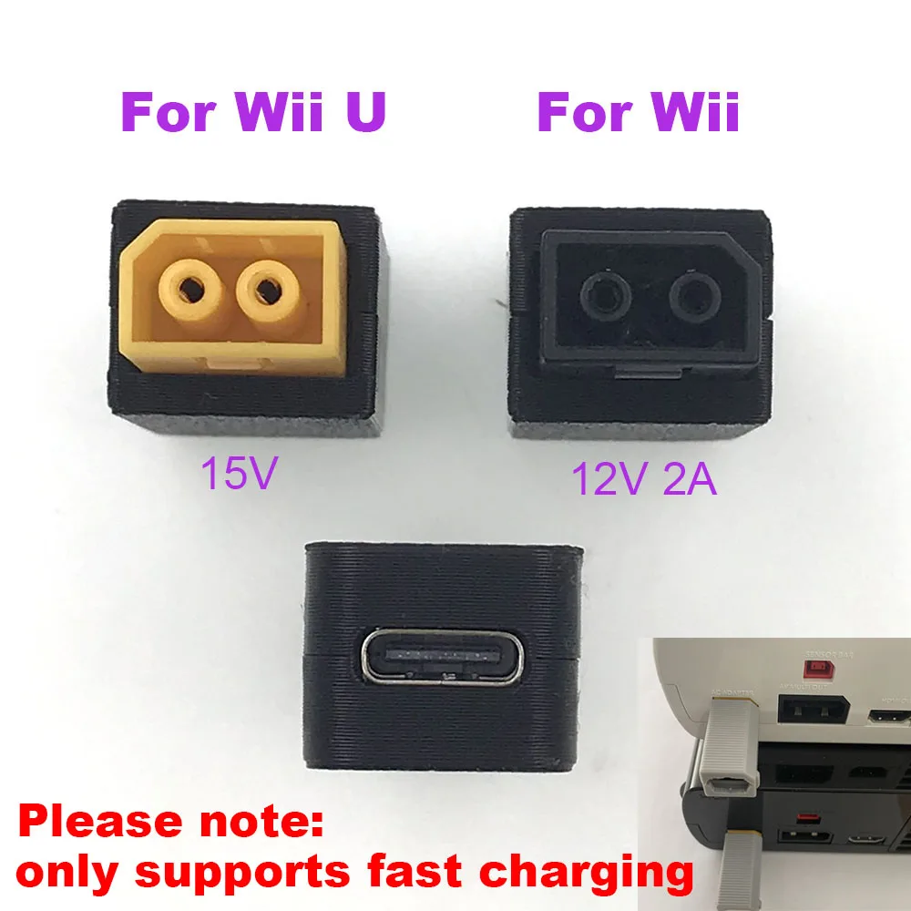 Adaptador de corriente para consola de juegos, puerto tipo C, solo admite carga rápida, 1-3-10 Uds., para WIIU/WII ﻿