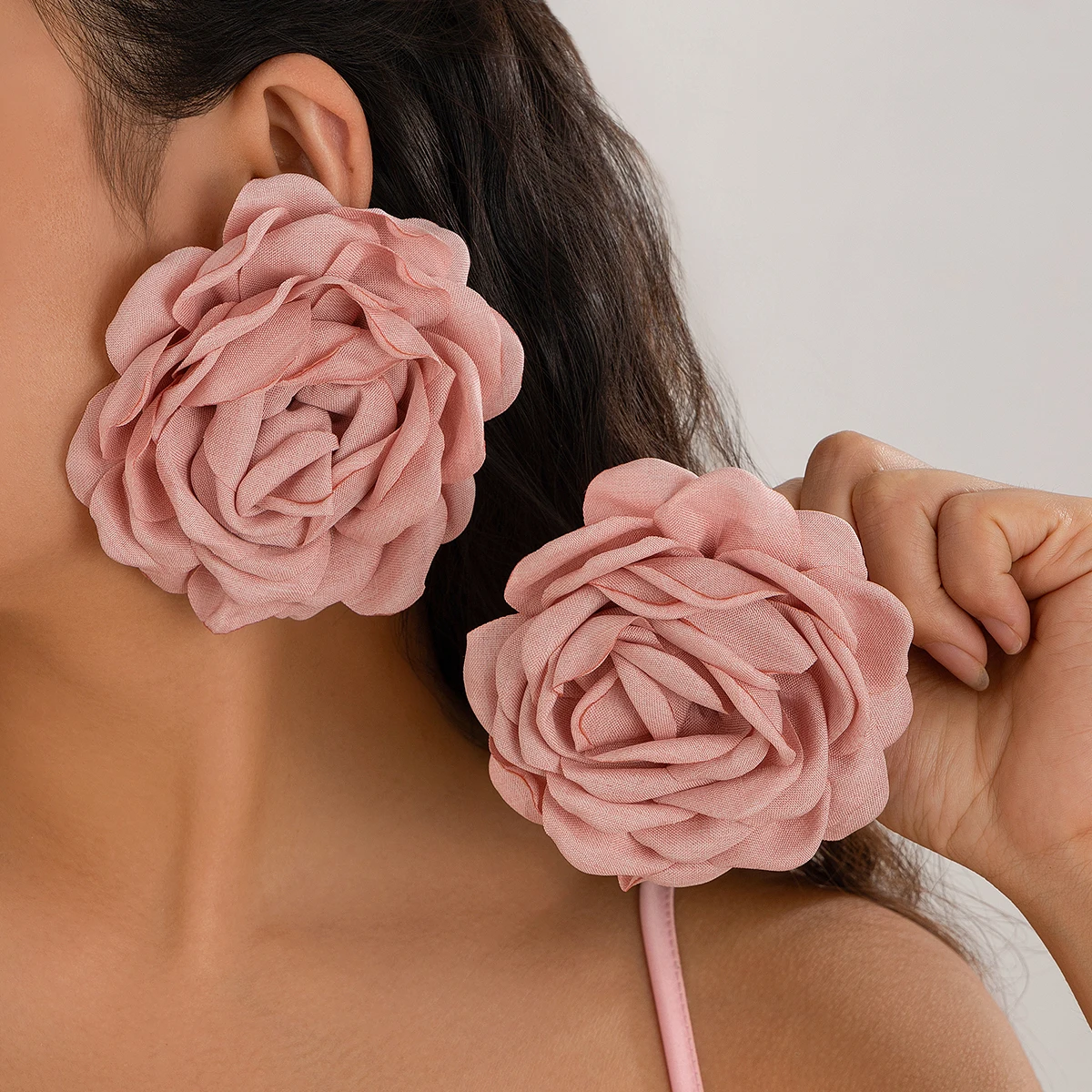 Lacteo Large Pink Cloth Flower Women's Stud Earrings Elegant Jewelry For Girls Piercing Earrings Accessories For Wedding Party