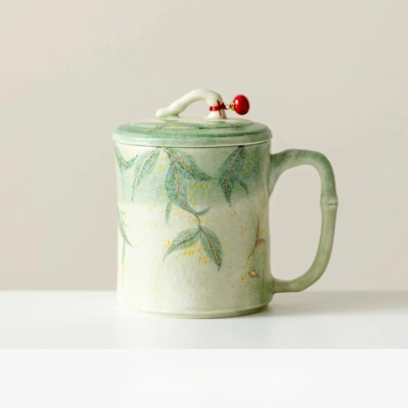 

1pc Makeup Ceramic Powder Hand-painted Bamboo with Lid Chinese Style Office Tea and Tea Set Drinking Utensils