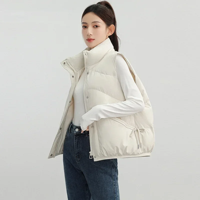 Fashionable White Duck Down Vest for Women, High-end Sleeveless Down Coat Lightweight Waistcoat  Winter Coat Women VT-314