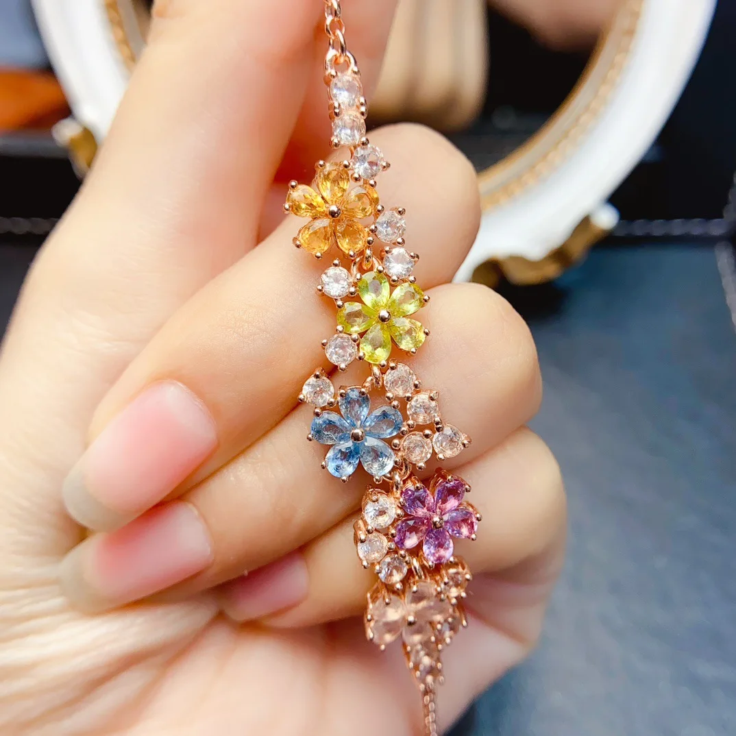 

Серебряный браслет из нескольких драгоценных камней S925, элегантный натуральный диопсид 3x4 мм, роскошный стиль