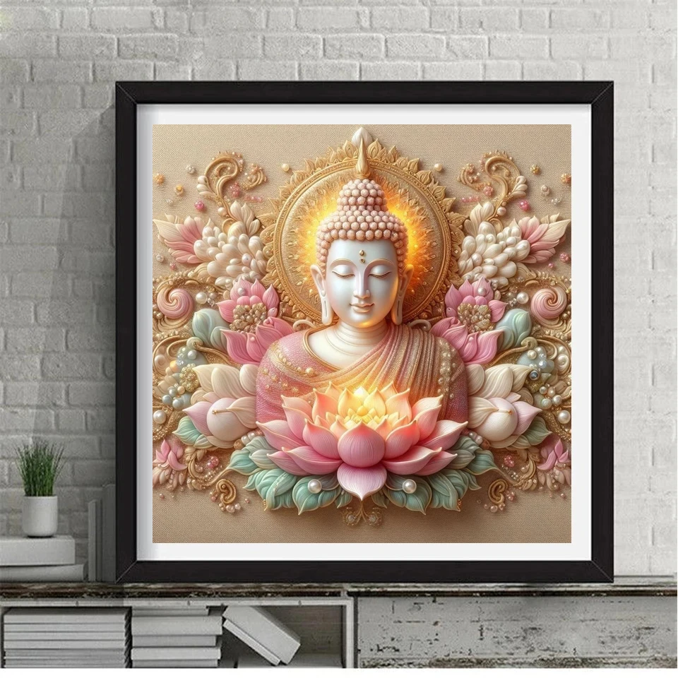 5D Diy Diamond Painting Complete kit New 2024 Religion Lotus Buddha Pray Full Square Round Diamond Mosaic For Home Decor Gift