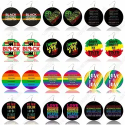 SOMEHOUR Black History Month African Roots Woman Wooden Drop Earrings Love Is Love Respect Equality Sayings Rock Hiphop Dangle