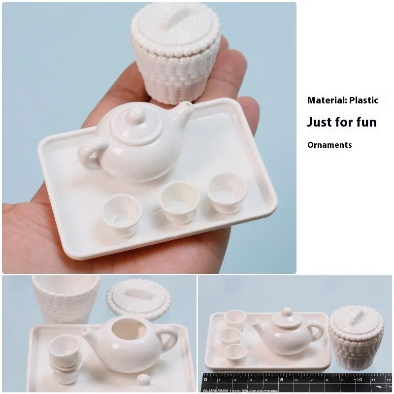 

1 Set Dollhouse Scene Accessories Simulation Tea Kit Model Tea Pot Cup Tea Table Decoration Collectible Room Ornament