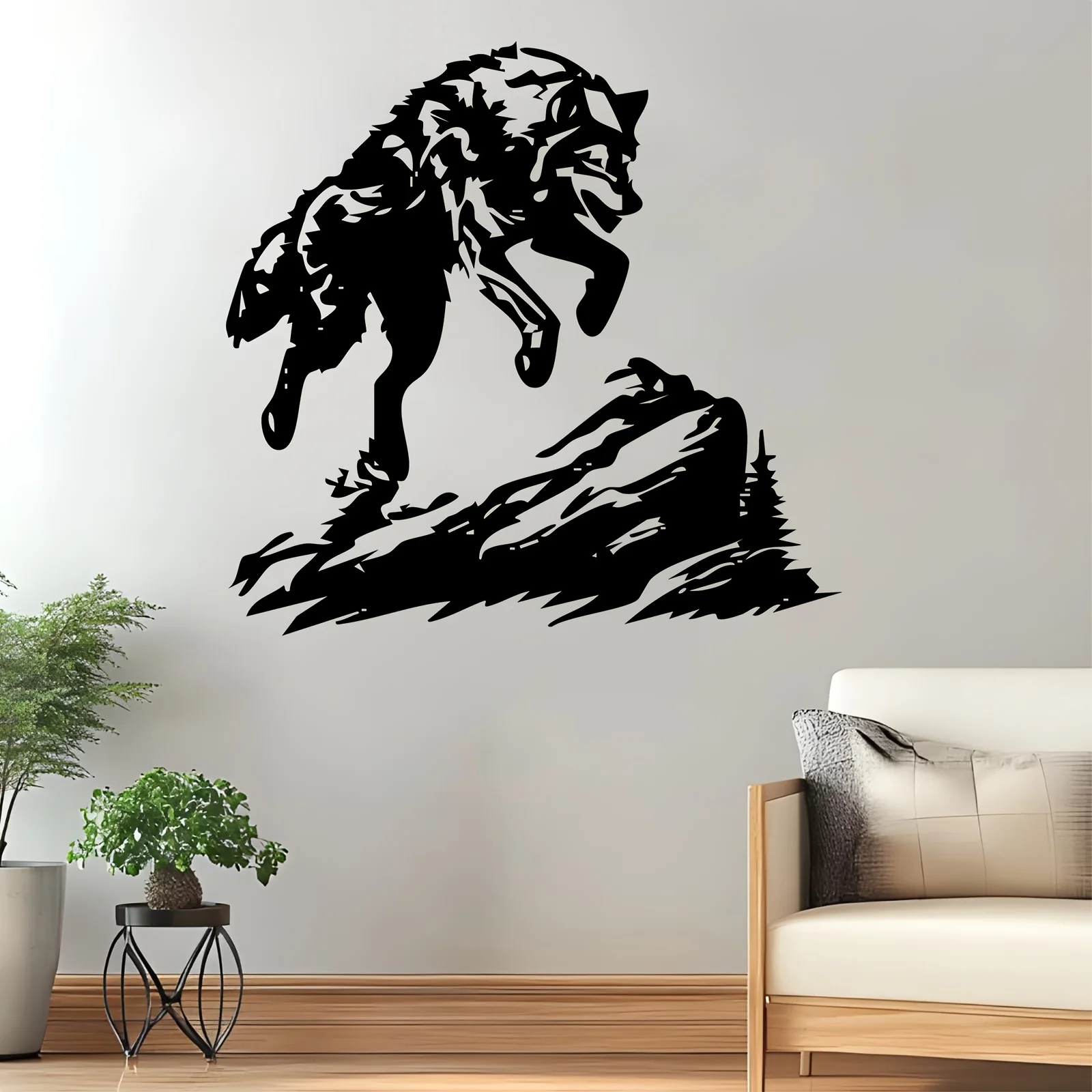 Wolf Metal Wall Art,2D Flat Laser‑Cut Silhouette,Rust‑Resistant Iron Wall Mural,Living Room Garden Fence