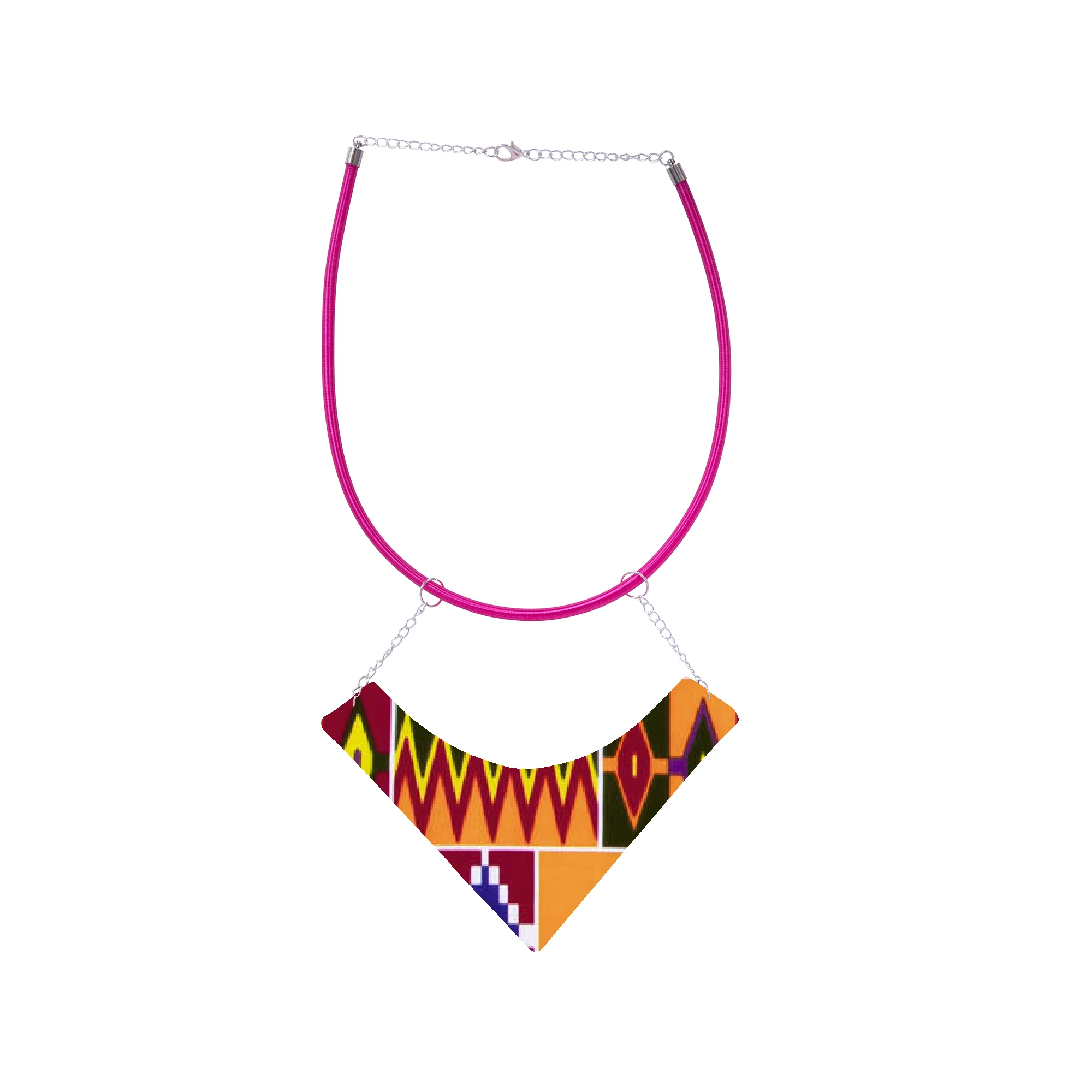 Handmade Ankara Wax Fabric V Pendant Necklace African Ladies Jewelry  WYB1048