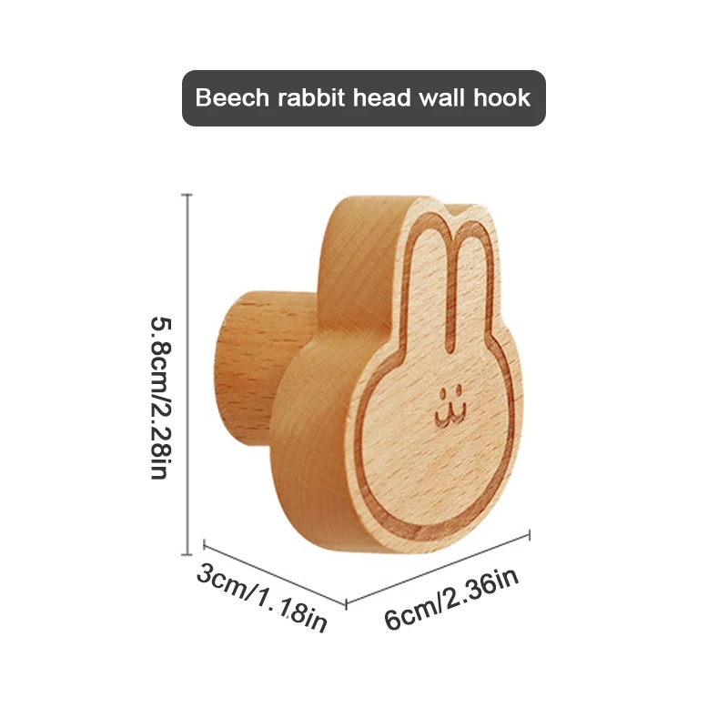 1/3/5/10pcs Cartoon Rabbit Wooden Hook Nordic Style Animal Wood Hooks Wall Hanging Coat Hook Hanger For Kids Room Decoration