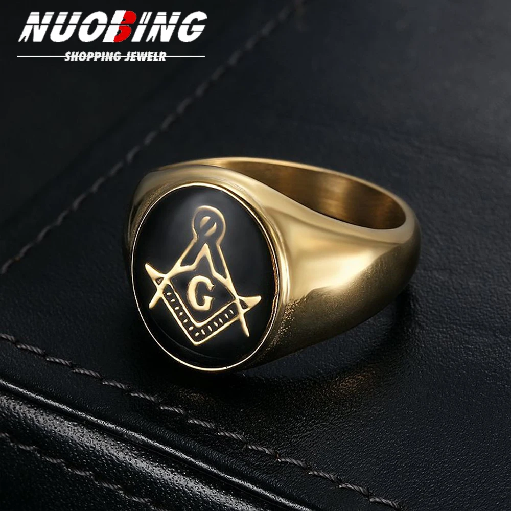 Men Vintage 316L Stainless Steel Rotundity Freemason Ring Men Hip Hop Masonic Rings Fashion Jewelry Biker Club Party Gift