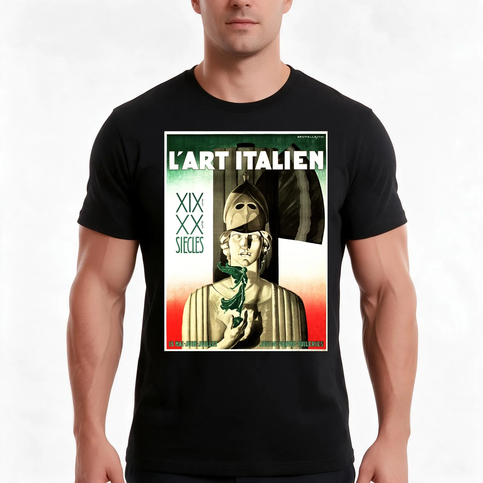 L 'ART ITALIEN Century Celebration Italy Marble Statue Vintage Art Deco T-Shirt, Summer Casual Cotton Tee, Vintage Graphic Print