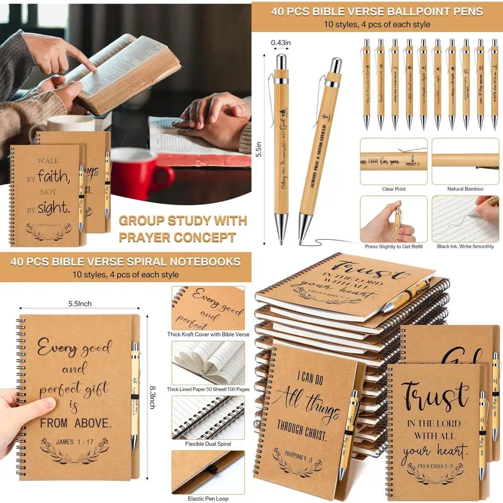 

Массовые блокноты и ручки с христианским вдохновением из 80 предметов — верные подарки для церковных исследований и молитвенных журналов