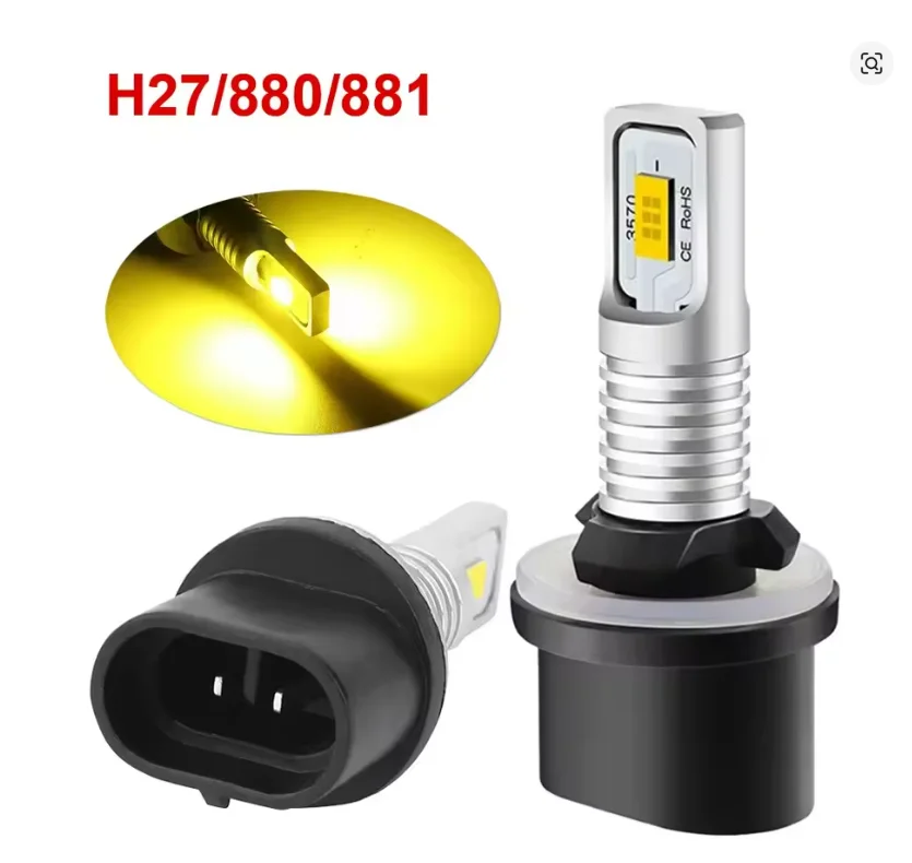 2Pcs LED Car Fog Light Bulbs 880 881 H27 3000K 6000K 12000K Wireless Plug Play 12V 24V CSP Fanless Headlight Bulbs
