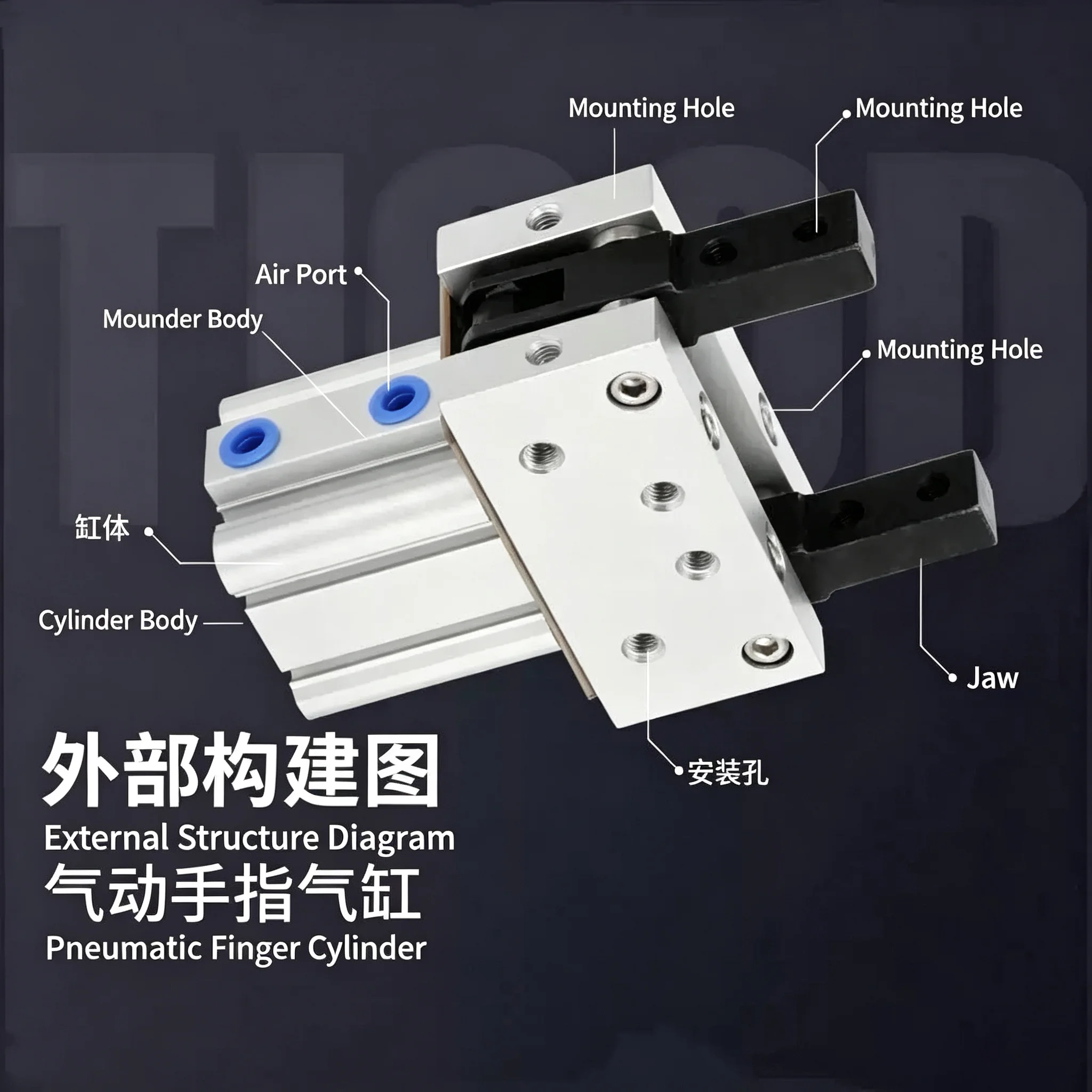 Compress Air Pneumatic Parts 0.1 to 0.6 MPa High Quality Sanmin Pneumatic Toggle Type Air Gripper Cylinder MHT2 50 63DZ  Type