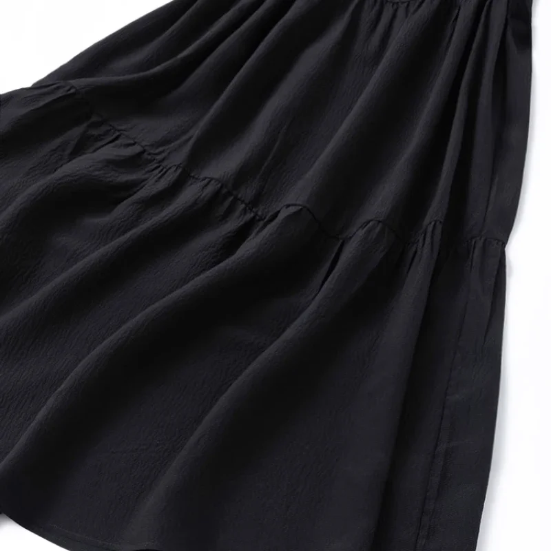 Tcyeek 100 ℅   Vestido de seda amoreira para mulher, decote em o solto sem mangas preto moda em camadas vestido, 2025 novo verão d55608jf