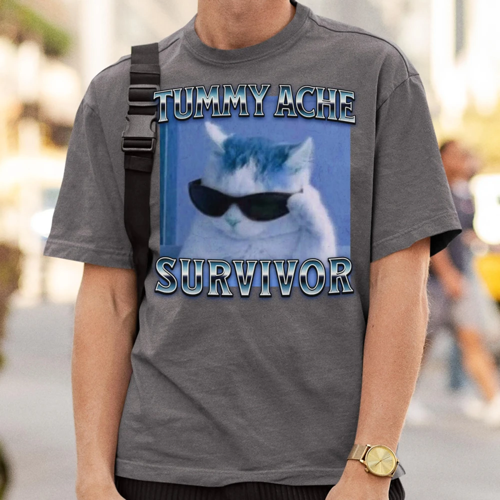 آلام البطن الناجي مضحك القط ميمي تي شيرت هدية جوفي آه القطط تي شيرت ملابس الصيف العصرية الكي تي شيرت سخيفة غبي المحملة #3
