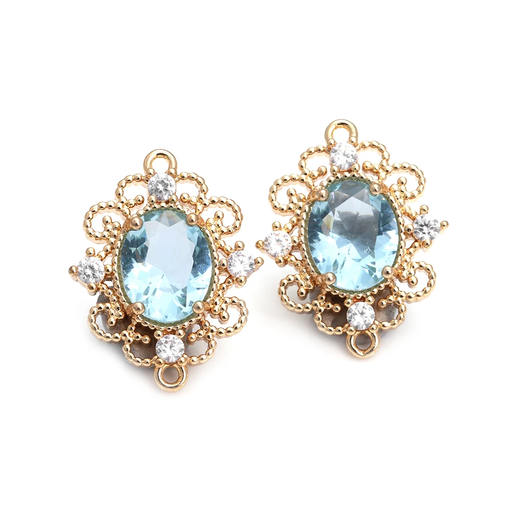 18K Gold Color Brass Zircon Glass Oval Shape Connect Charms Pendants High Quality Diy Jewelry Accessories Making Materials