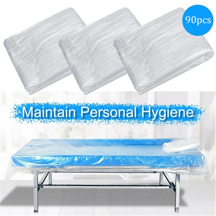 90pcs Disposable Plastic Couch Cover Bedspread SPA Massage Treatment Table Sheets Transparent Beauty Bed Waterproof Film