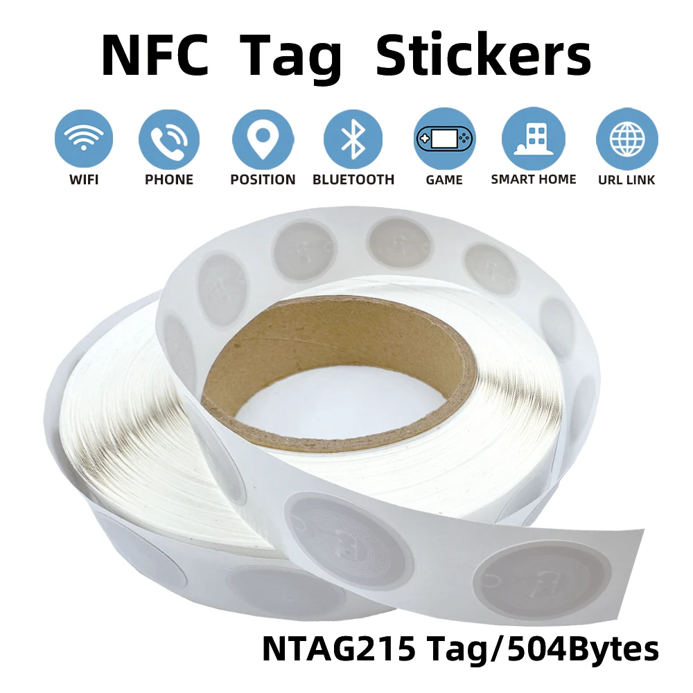 بطاقة لاصقة NFC بيضاء ، ملصقات RFID ، علامة الهاتف المتاحة ، ISO14443A ، ذاتي الصنع ، MHz ، Ntag215