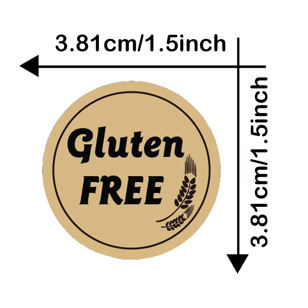 1.5 inch Gluten Free Brown Kraft Stickers Gluten Food Rotating Label Stickers for Gluten Free Food Retail Package 500pcs