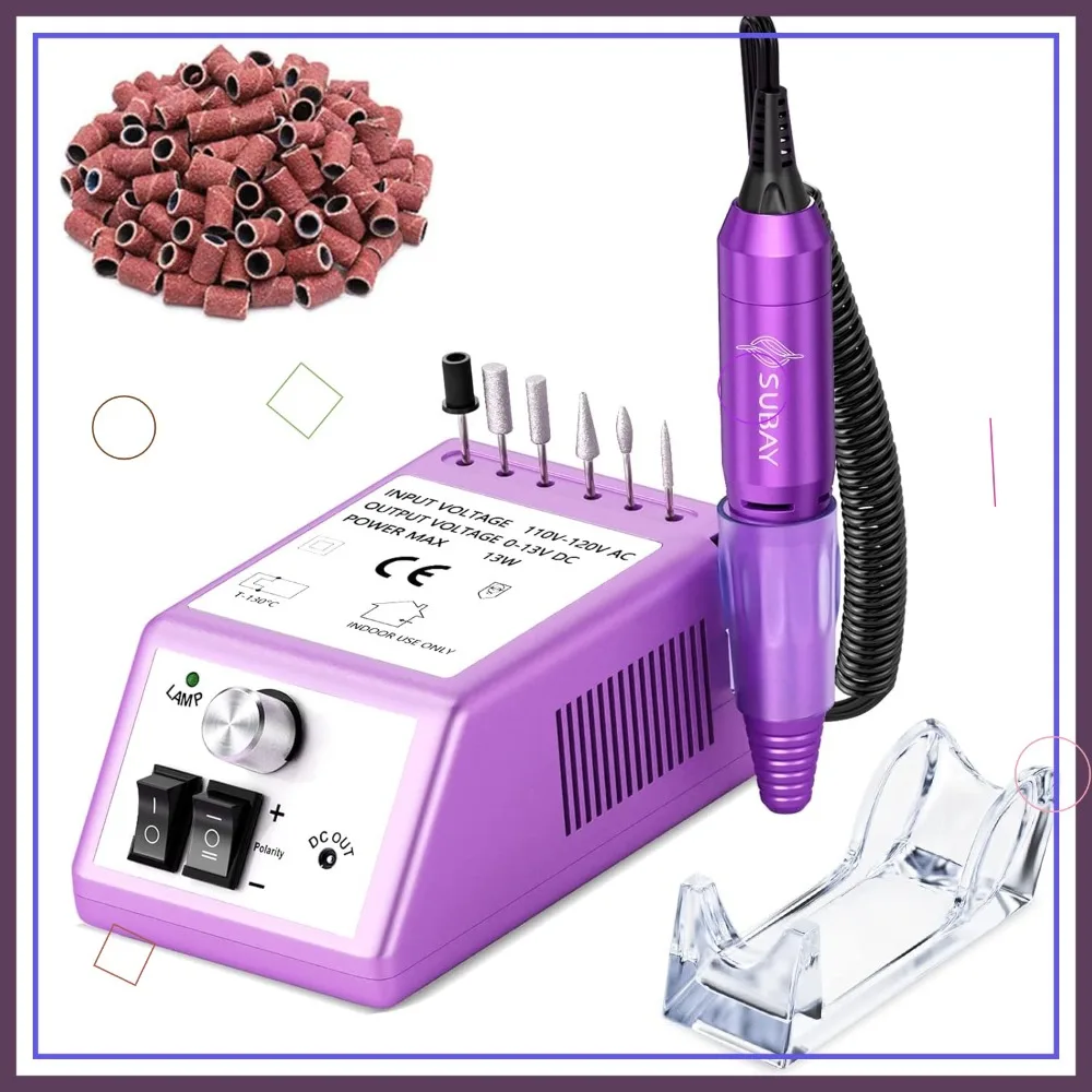 Trapano Elettrico Professionale per Unghie per Kit Manicure e Pedicure con Bande Abrasive, Viola