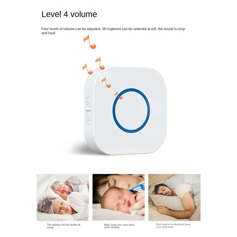 US Plug Wireless Door Bells Call Button Pager For Elderly, Patient, Disabled, Pregnant Woman, 4 Gear 350M