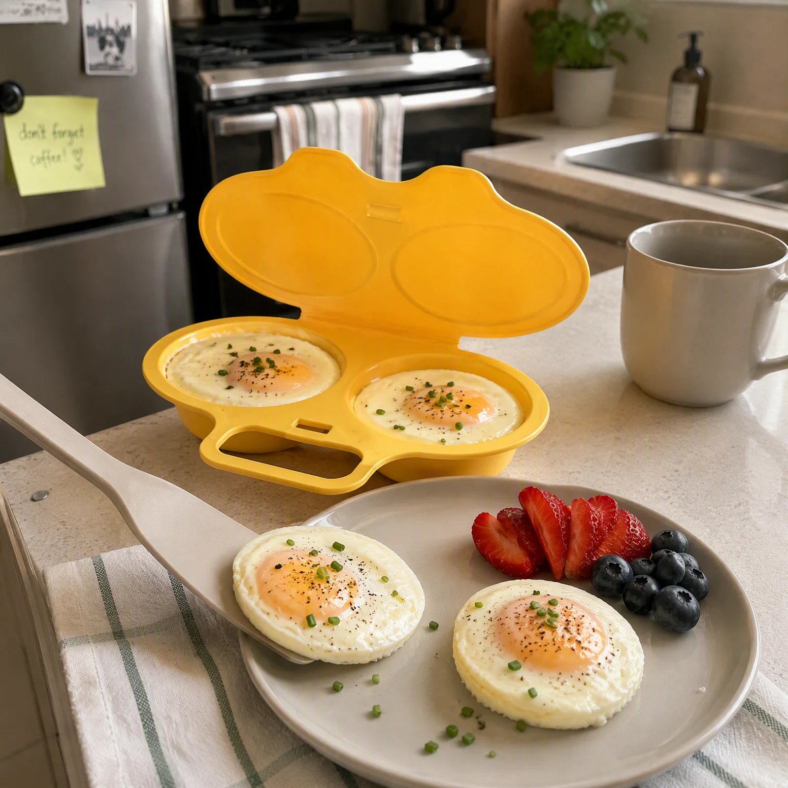 Food Grades Plastic Microwave Egg Cooker Dual-Cavity Microwave Egg Poacher with Lid Heat Resistant& Non-Stick Oil-Free Eggs Tool