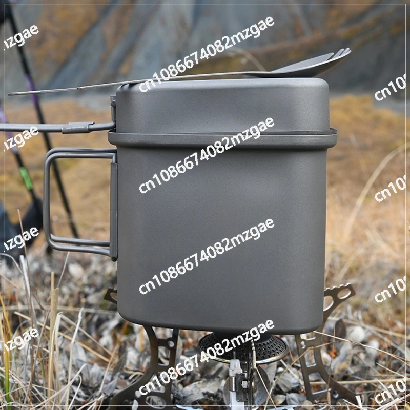 Outdoor Camping Titanium Pot Tableware Folding Picnic Multifunctional Cookware Pure Titanium Square Pot