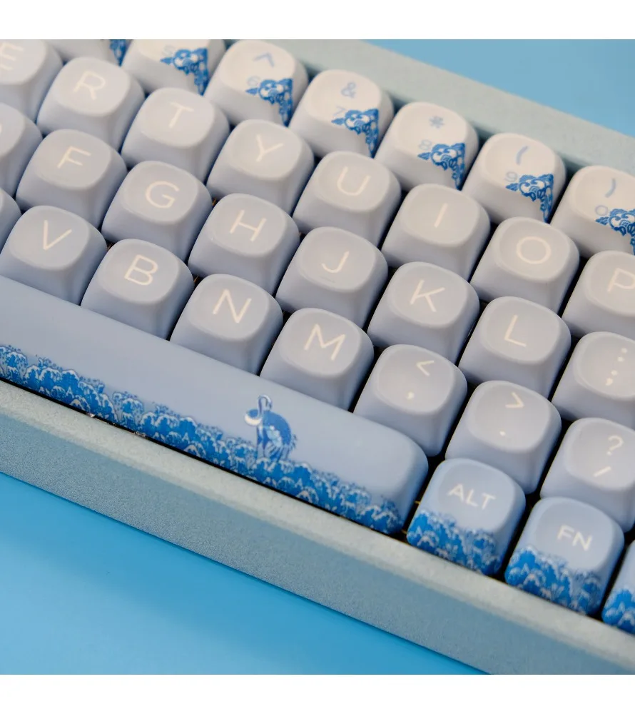 Blue and white porcelain keycaps Chinese style PBT hot sublimation XOA highly mechanical keyboard cap wooting drunk deer rain 75