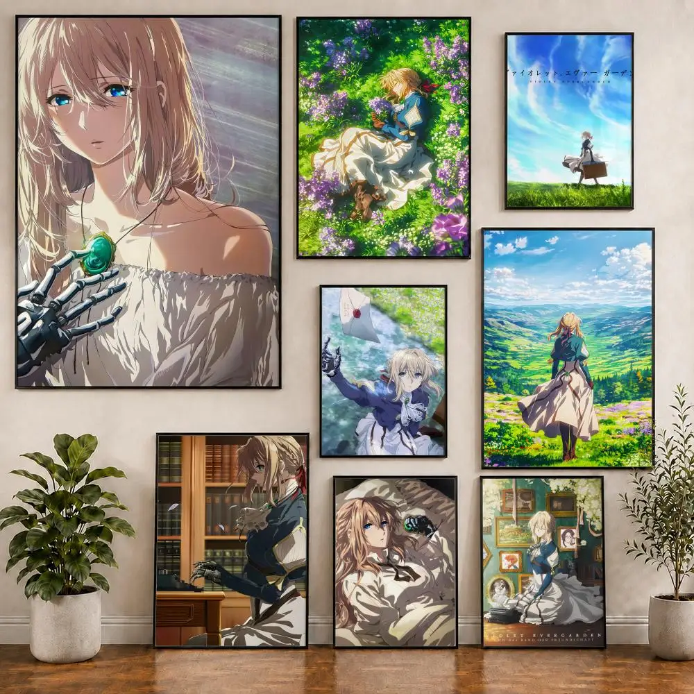 Anime Violet Evergarden Movie Poster Pvc HD Peel and Stick Modern poster Home Office Living Room Dining Room Wall Decor