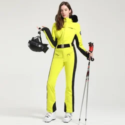 One-piece Ski Suit Women Thickening Snowboard Female Overalls Winter Windproof Waterproof Breathable Clothing Skiing Suit