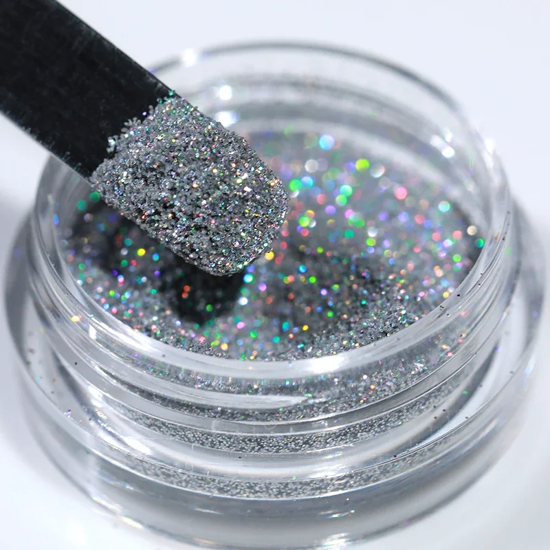 1 scatola di glitter per unghie lucidi, kit di decorazione fai da te in polvere d'argento