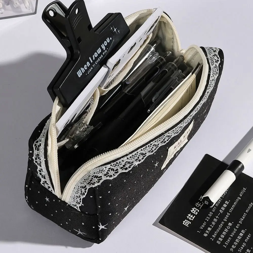 Multi-functional Star Print Pencil Case Lace Large Capacity Stationery Bag Stationery Organizer School Supplies
