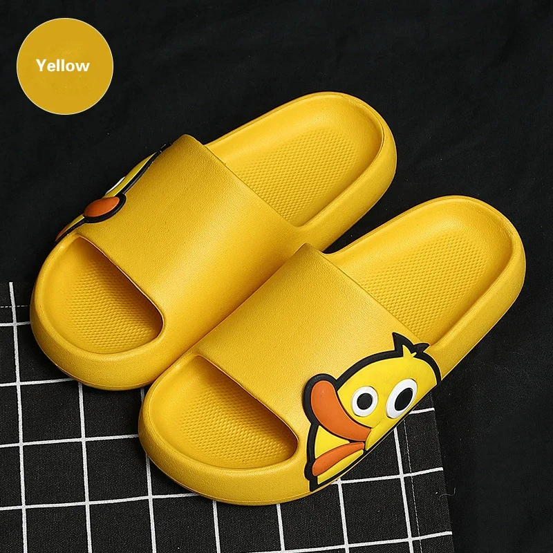 Summer Men Slides Cartoon Duck Slippers Outdoor Beach Sandals Men Non-slip Bath Flip Flops Thick Platform Parent Child Shoes