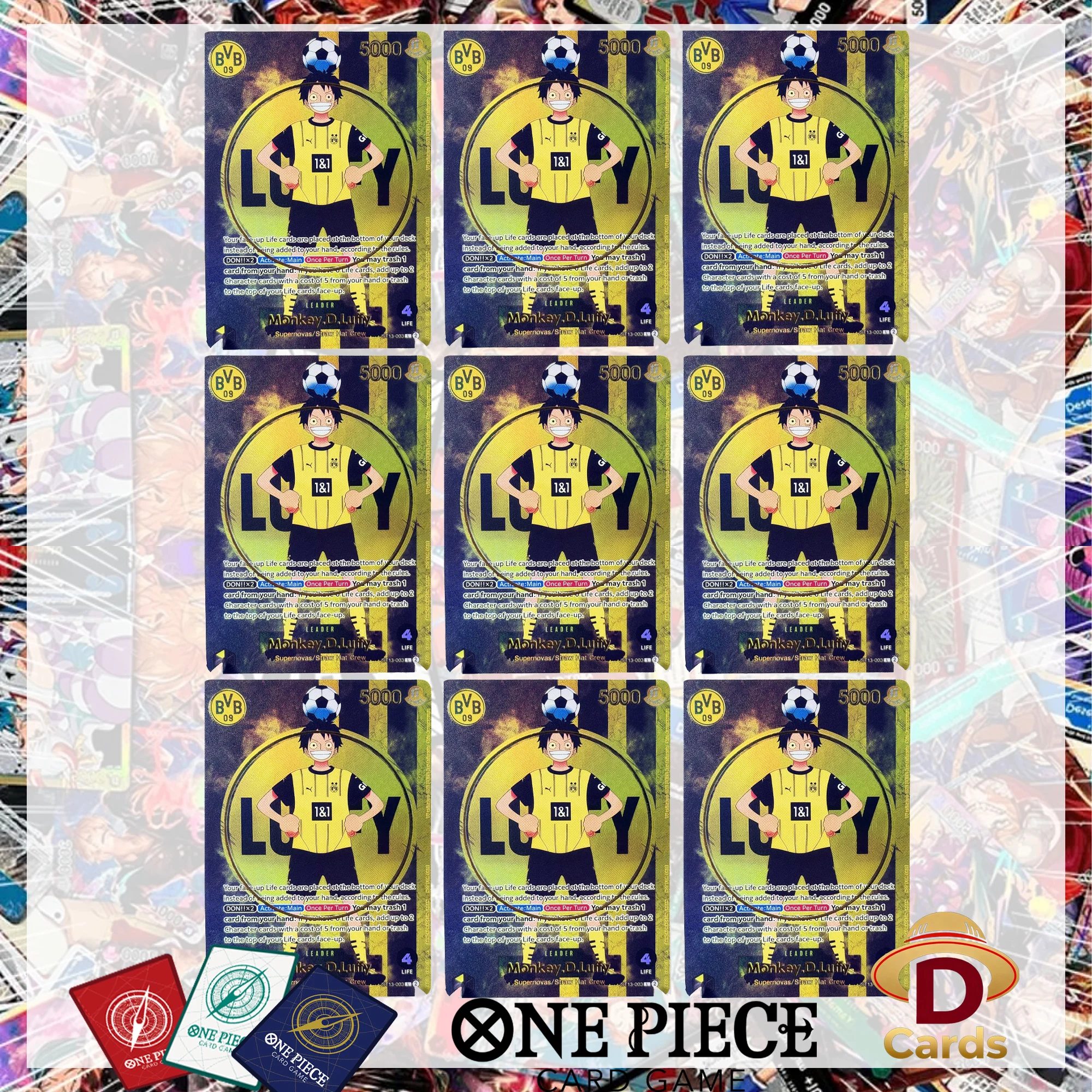 One Piece x BVB TCG Collaboration ST13-003 Monkey D. Luffy Cards Texture Full-Art Foil Cards high Quality Proxy
