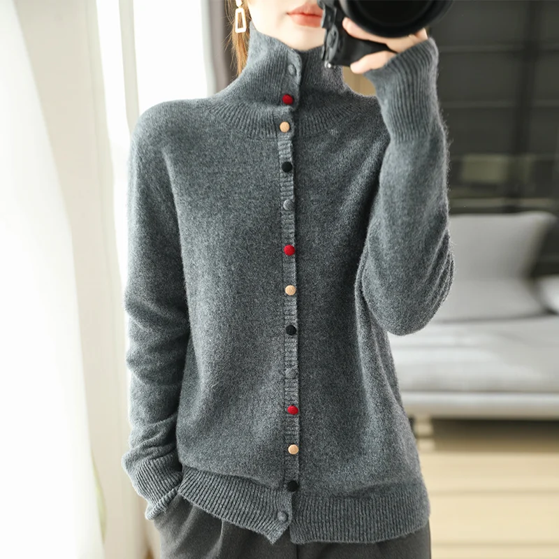 Cardigan for Women Sweater Woman Long Sleeve Top 100% Wool Cardigans Sweaters Vintage Coat 2024 Knitwears Jacket Female Clothing