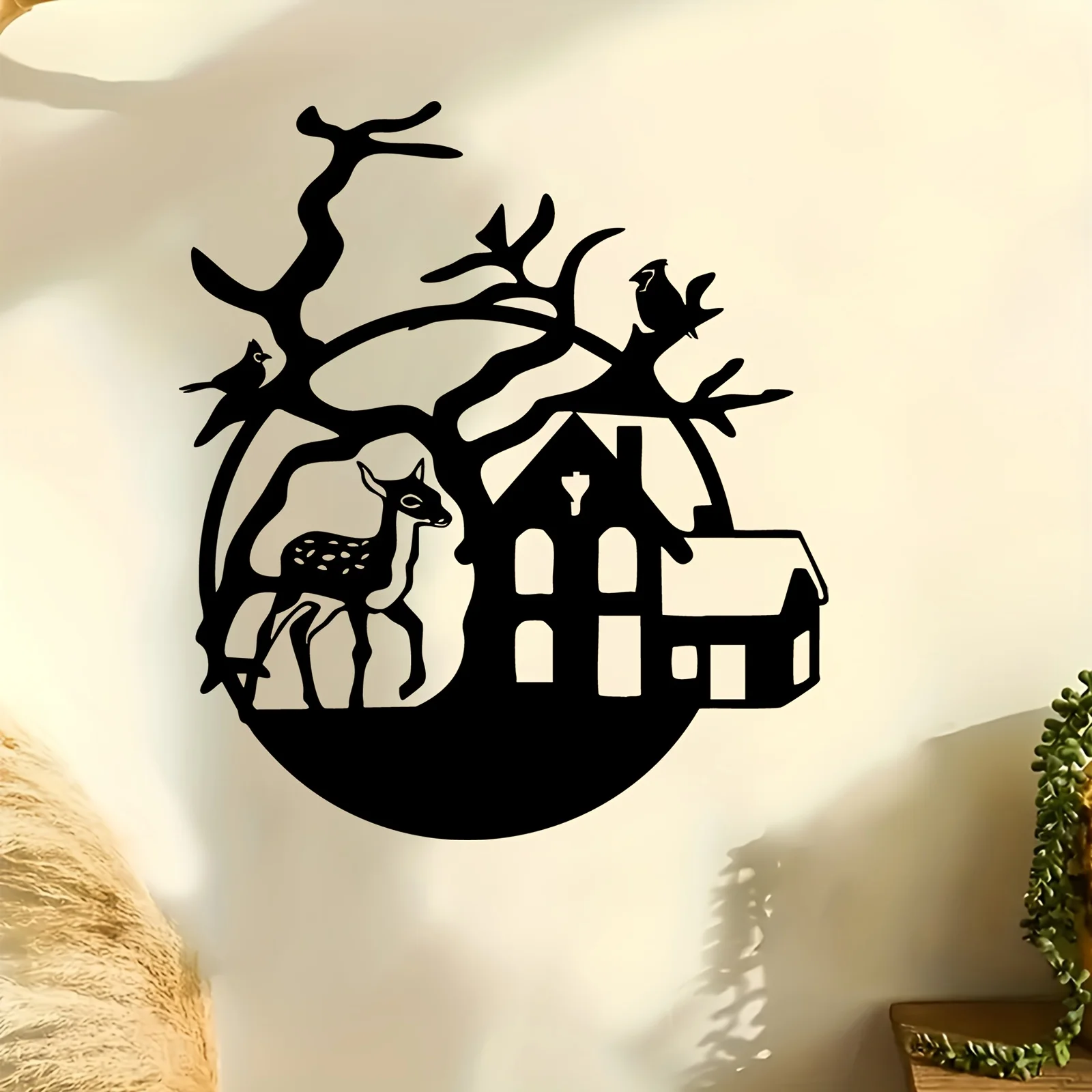 Deer & Cottage Metal Wall Art, Weather‑Resistant Living Room Garden Decor, Cottagecore Multi‑Holiday Decor Gift
