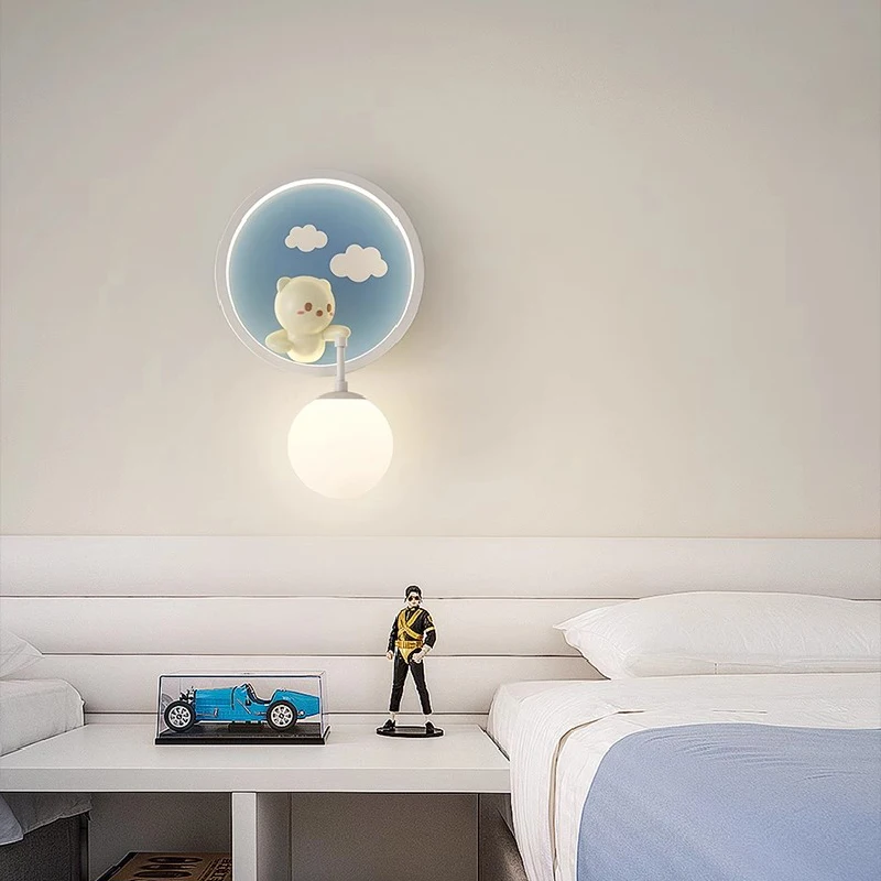 Children's Room Bedside Wall Lamps Cute Rabbit Bear Bubble Ball Lamp Modern Minimalist Nursery Boy Girl Bedroom Decor Wall Light